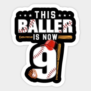 This Baller Is Now 9 Baseball Birthday Theme Party Sticker